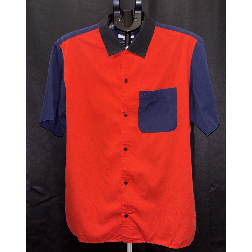 Calvin Klein Men's Colorblock Bowling‎ Style Button Up Short Sleeve Shirt Size L